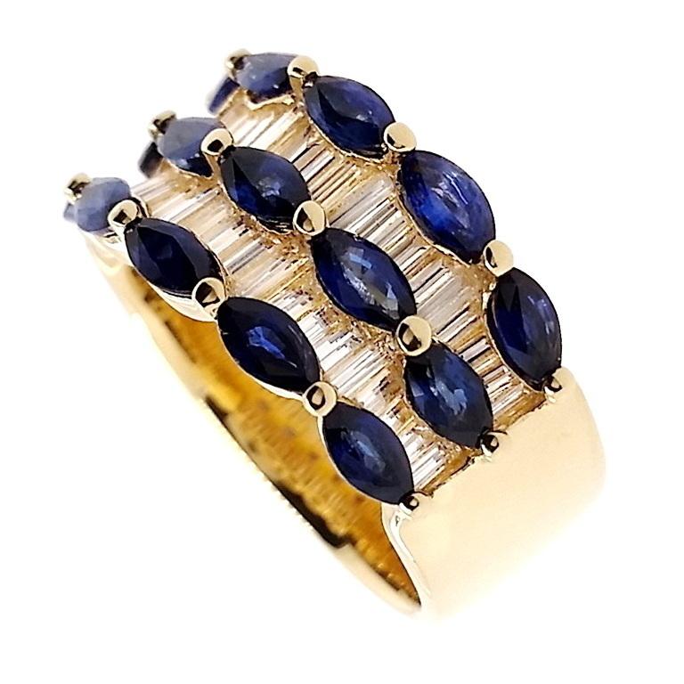Women's or Men's IGI Certified 2.26ct Natural Sapphires and 1.25ct Diamonds 18k Yellow Gold Ring