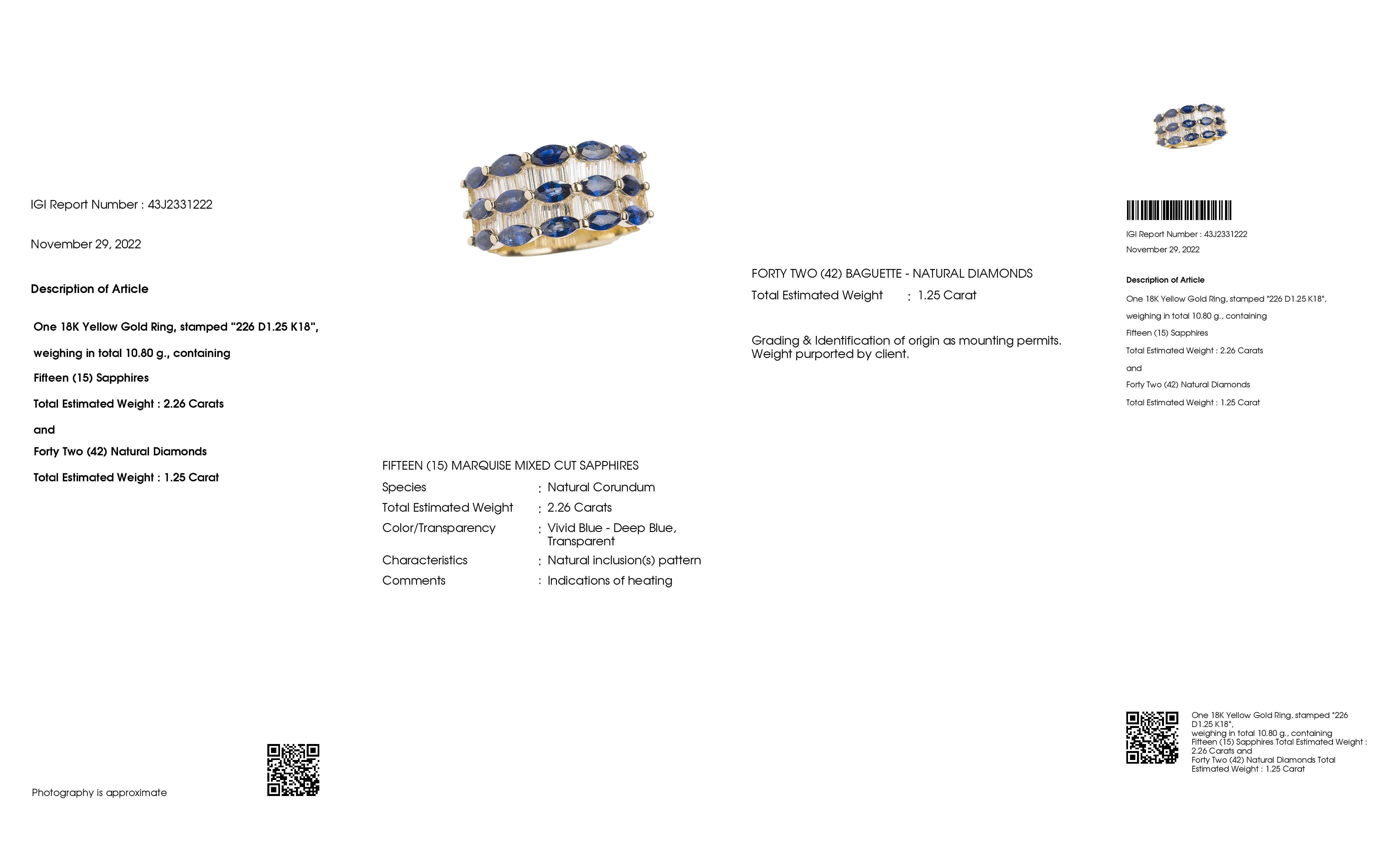 IGI-zertifizierter Ring aus 18 Karat Gelbgold mit 2,26 Karat natürlichen Saphiren und 1,25 Karat Diamanten 2