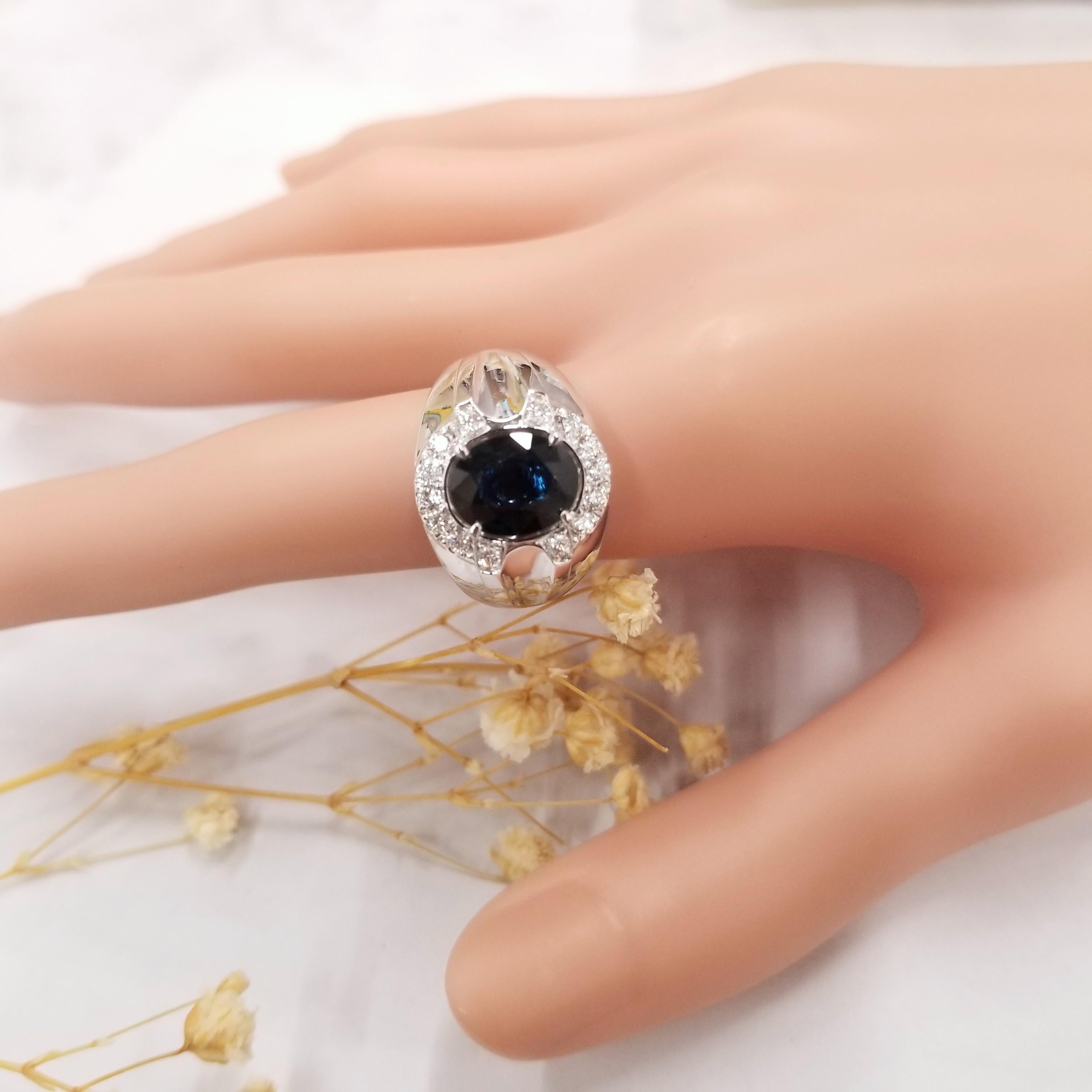 Modern IGI Certified 2.27 Carat Blue Sapphire & Diamond Men Ring in 18K WhiteGold For Sale