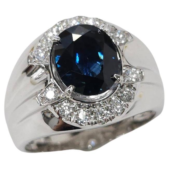 IGI Certified 2.27 Carat Blue Sapphire & Diamond Men Ring in 18K WhiteGold