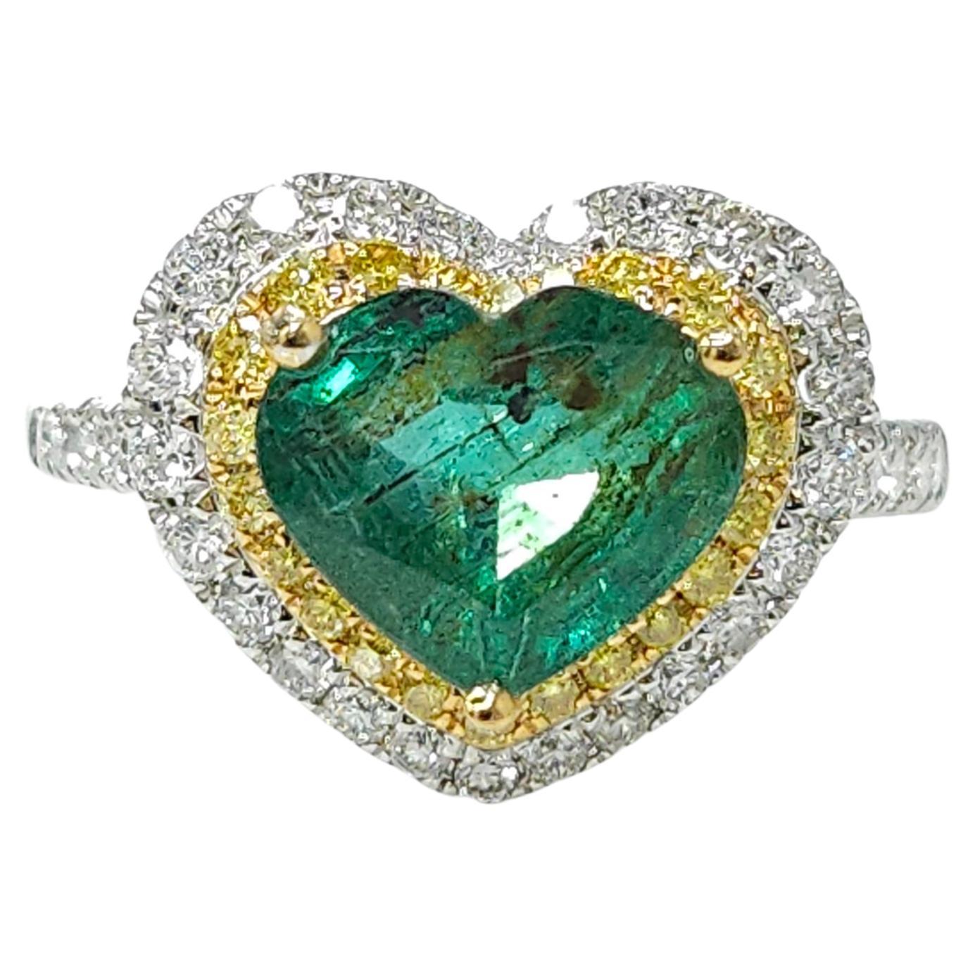 IGI certified 2.28 Carat Natural Emerald & 0.59 Carat Diamond Ring