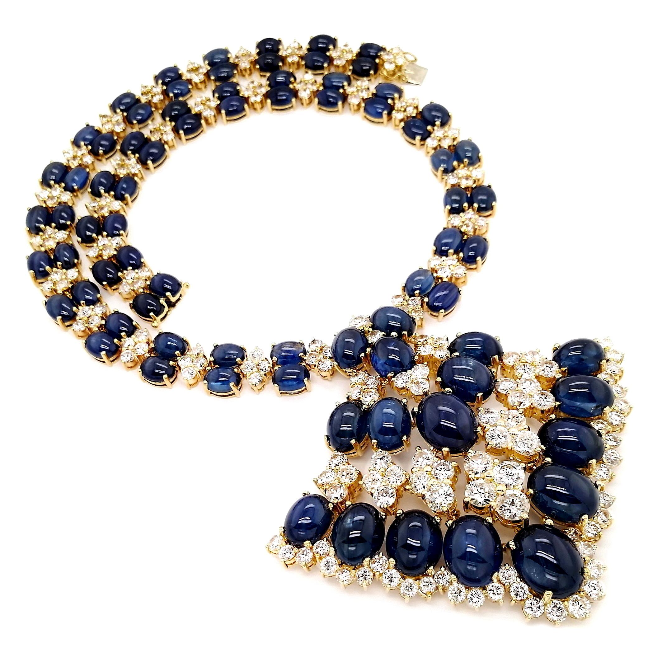 Taglio ovale Collana in oro con zaffiri naturali certificati IGI 228,55ct e diamanti naturali 32,69ct in vendita