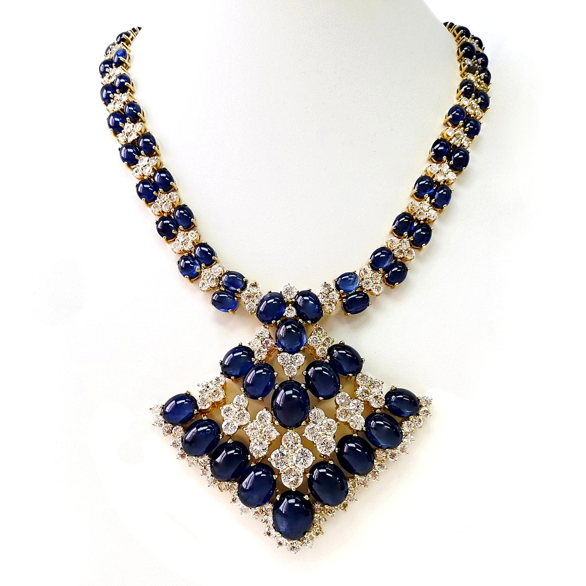 Collana in oro con zaffiri naturali certificati IGI 228,55ct e diamanti naturali 32,69ct In condizioni Nuovo in vendita a Hong Kong, HK