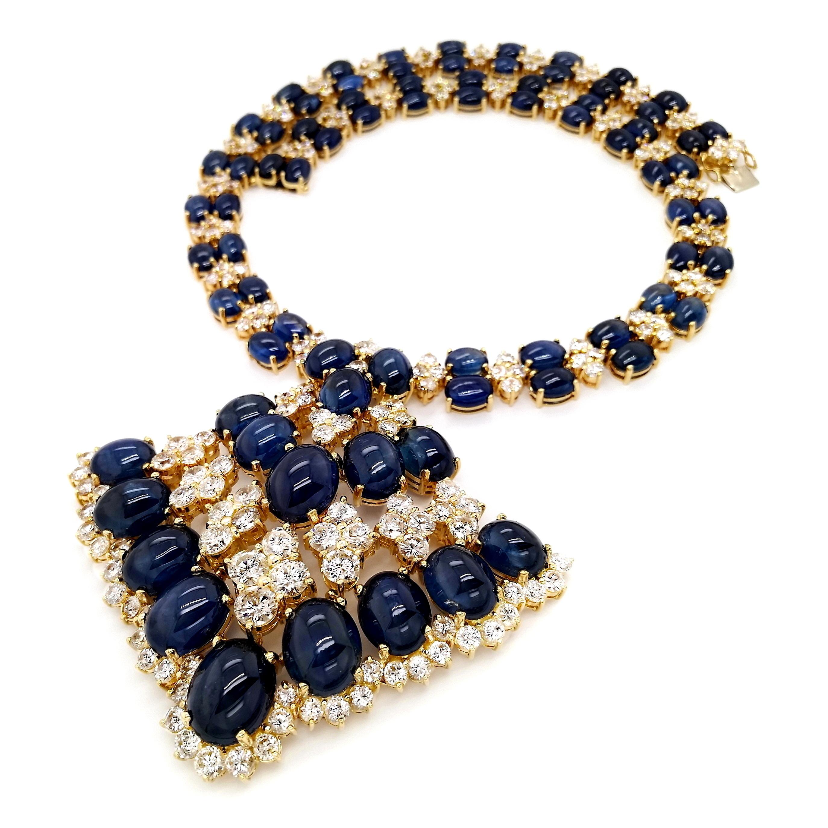 Collana in oro con zaffiri naturali certificati IGI 228,55ct e diamanti naturali 32,69ct in vendita 1