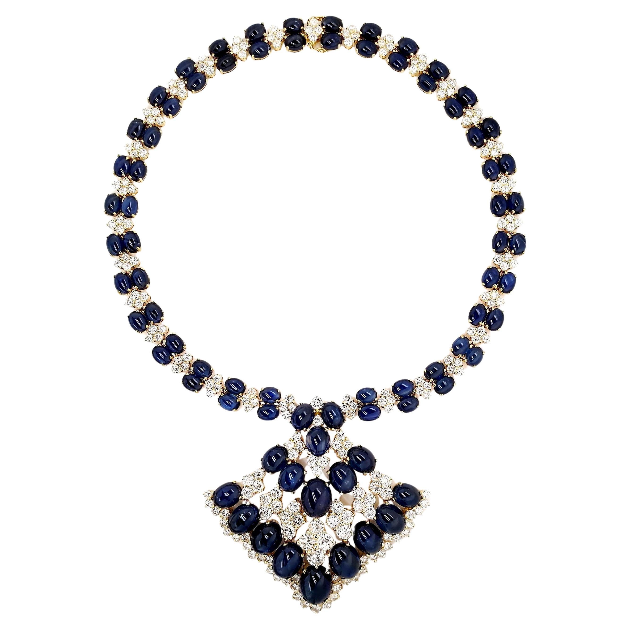 IGI Certified 228.55ct Natural Sapphires 32.69ct Natural Diamonds Gold Necklace