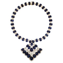 IGI Certified 228.55ct Natural Sapphires 32.69ct Natural Diamonds Gold Necklace