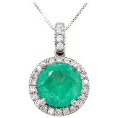 IGI Certified 2.28Tcw Emerald and Diamond 18k White Gold Pendant