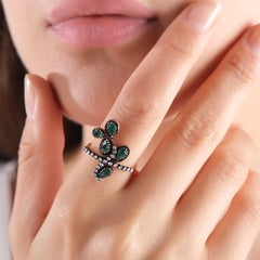 IGI Certified 2.30 Carat Diamond and Emerald Floral Ring 8K Gold