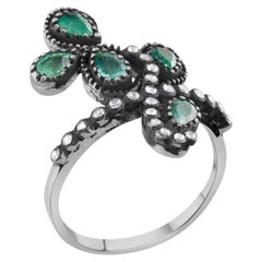 IGI Certified 2.30 Carat Diamond and Emerald Floral Ring 8K Gold