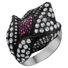 IGI Certified 2.32 Carat Natural Diamond and Ruby Statement Ring 8K Gold