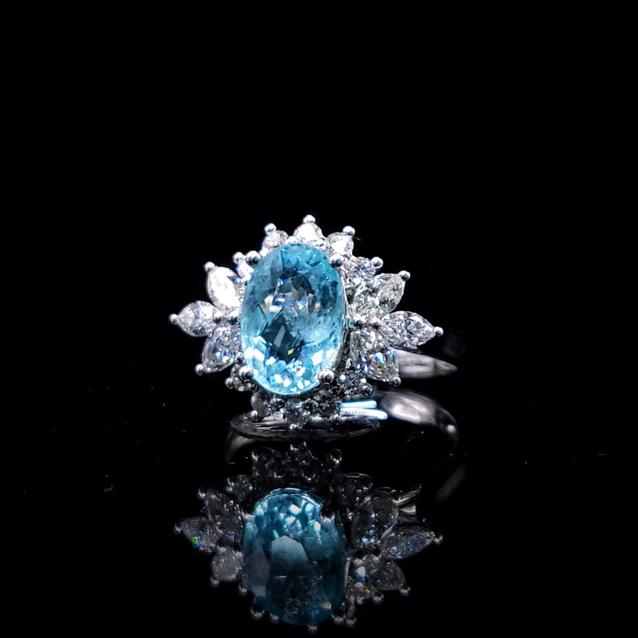 Bague en or blanc 18 carats avec diamants et paraiba de 2,32 carats certifiés IGI en vente 4