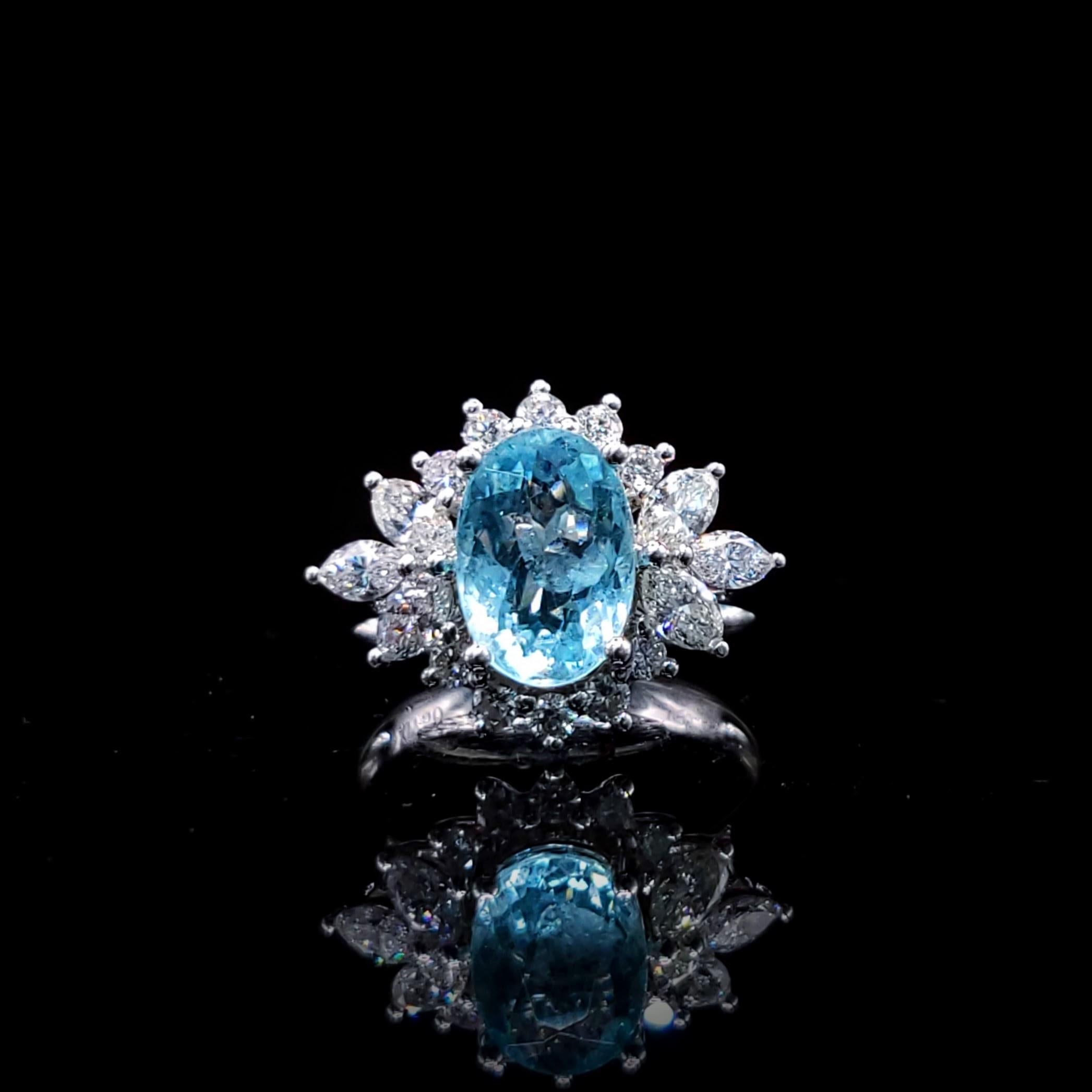 Bague en or blanc 18 carats avec diamants et paraiba de 2,32 carats certifiés IGI en vente 3