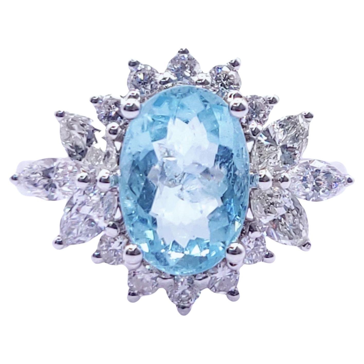 Bague en or blanc 18 carats avec diamants et paraiba de 2,32 carats certifiés IGI