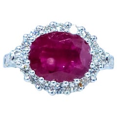 IGI Certified 2.35 Carat Burma Ruby and Diamond Ring in 18K White Gold