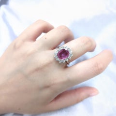 IGI Certified 2.37 Carat Ruby and Diamond Ring in 18K White Gold