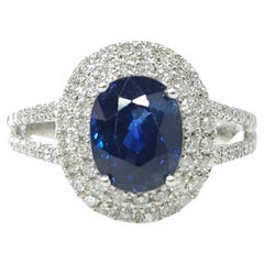 IGI Certified 2.38 Carat Blue Sapphire Ceylon Ring in 18K White Gold