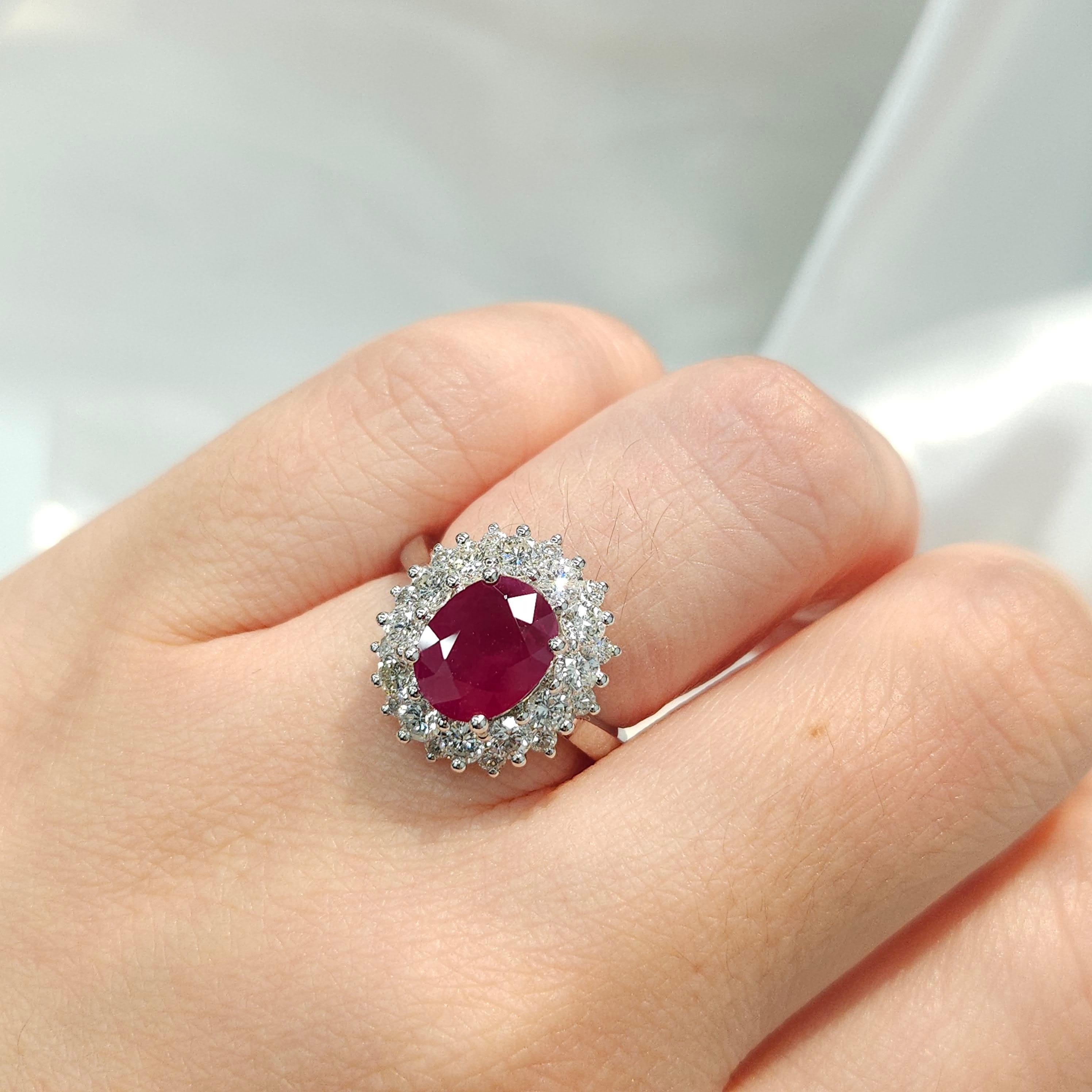 IGI Certified 2.40 Carat Burma Ruby & 1.41 Carat Diamond Ring in 18K White Gold For Sale 2