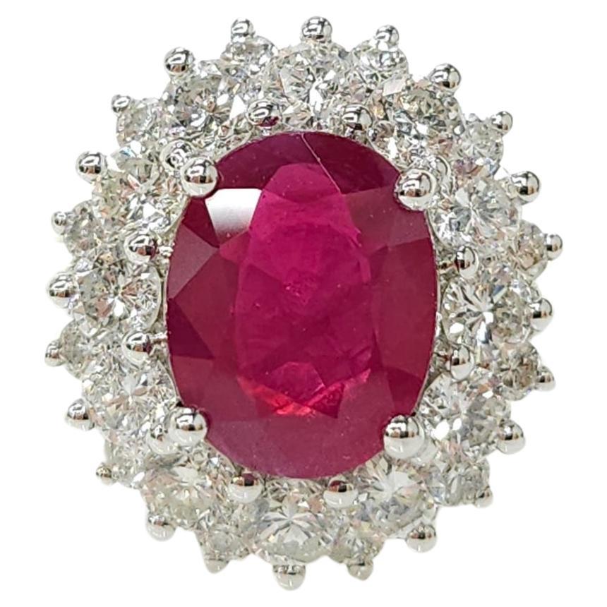 IGI Certified 2.40 Carat Burma Ruby & 1.41 Carat Diamond Ring in 18K White Gold For Sale