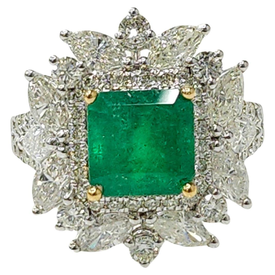 IGI certified 2.40 Carat Colombian Emerald & Diamond Ring