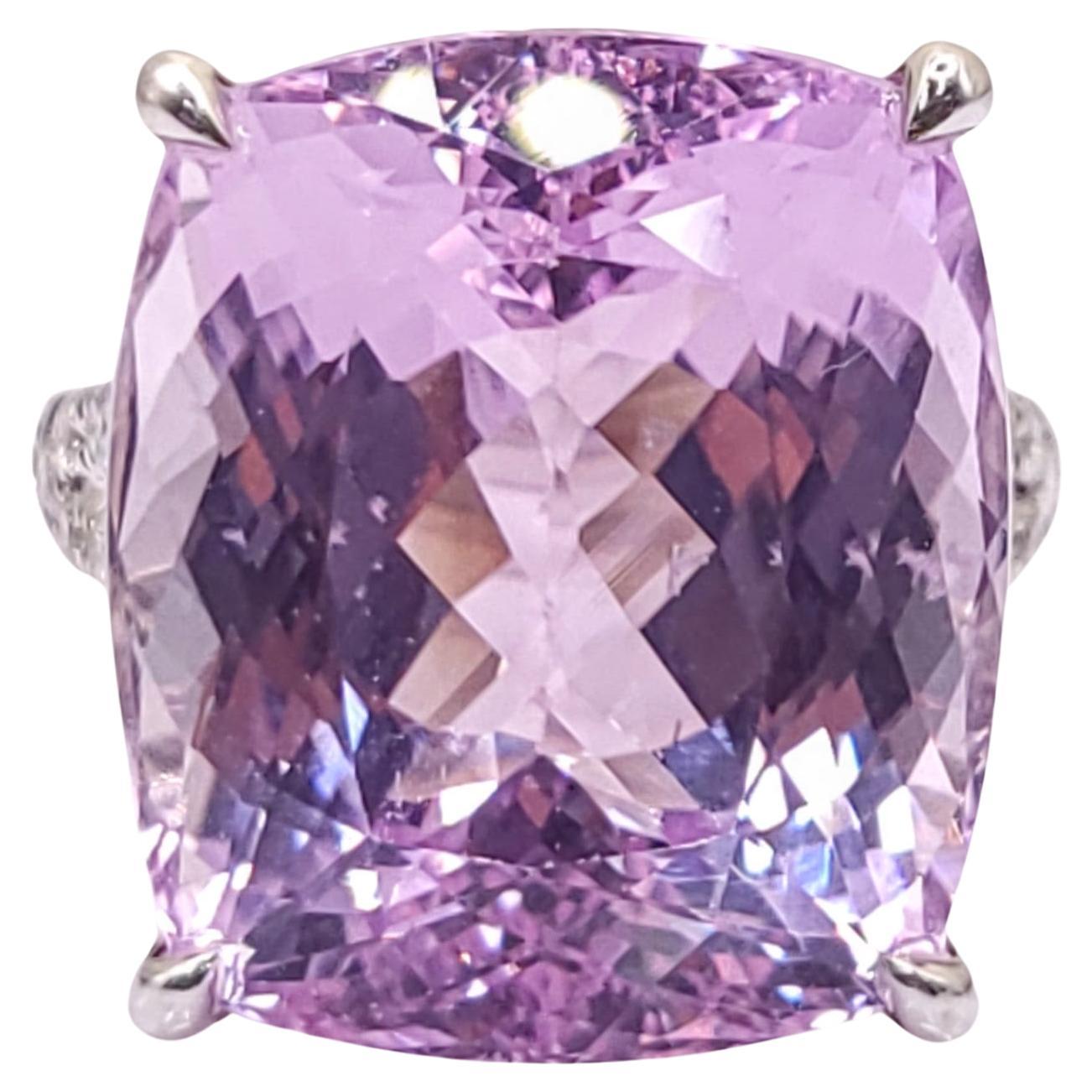 IGI Certified 24.20 Carat Kunzite & Diamond Ring in 18K White Gold