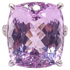 IGI Certified 24.20 Carat Kunzite & Diamond Ring in 18K White Gold