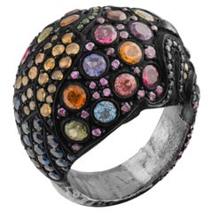 IGI Certified 2.43 Carat Diamond and Multigem Statement Ring 8K Gold