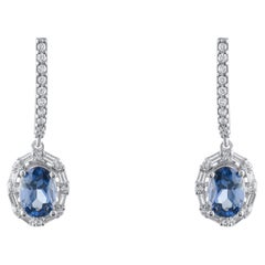 IGI Certified 2.43 Carat Natural Sapphire and Diamond Earrings in 14K Gold