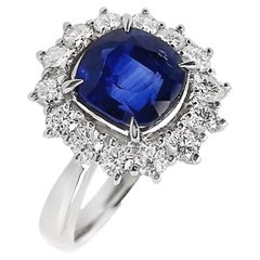 IGI Certified 2.45ct Natural Sapphire and 0.74ct Natural Diamonds Platinum Ring