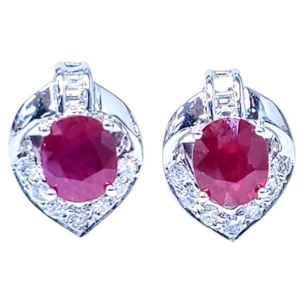 IGI Certified 2.46 Carat Burma Ruby & Diamond Earrings in 18K White Gold