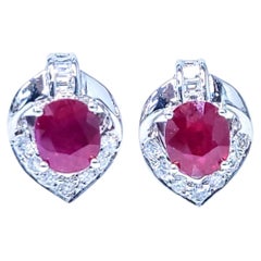 IGI Certified 2.46 Carat Burma Ruby & Diamond Earrings in 18K White Gold