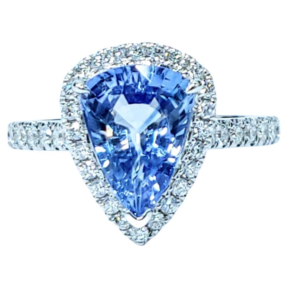 IGI Certified 2.47 Carat Blue Sapphire & Diamond Ring in 18K White Gold