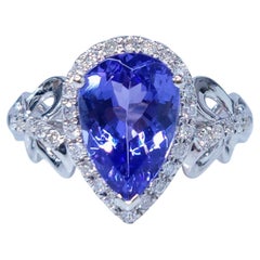 IGI Certified 2.47 Carat Tanzanite & Diamond Ring in 18K White Gold
