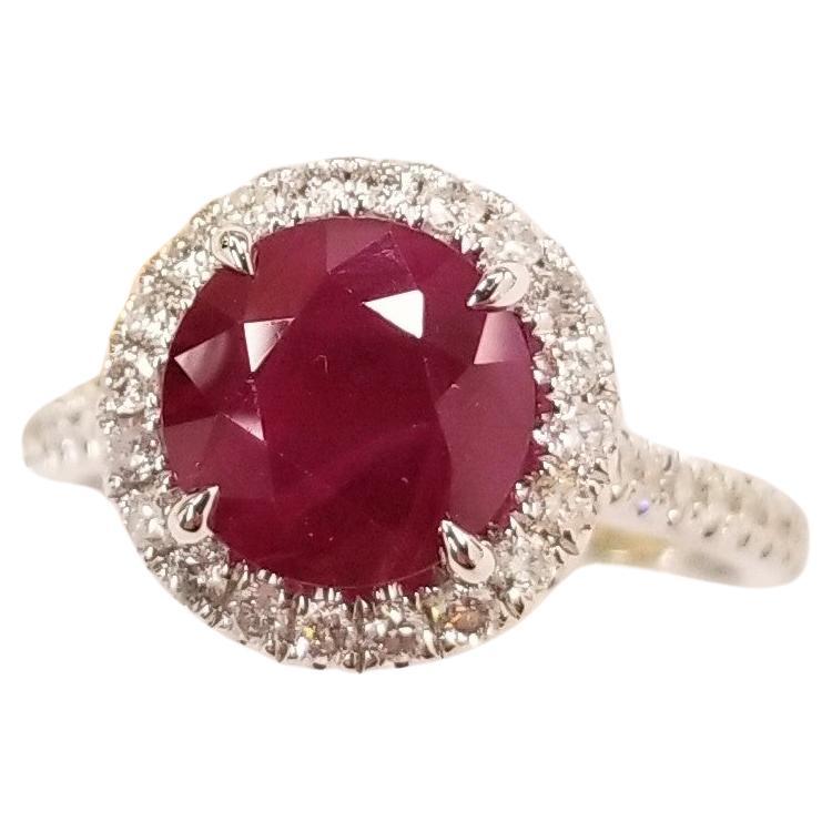 IGI Certified 2.48 Carat Burma Ruby & Diamond Ring in 18K White Gold For Sale