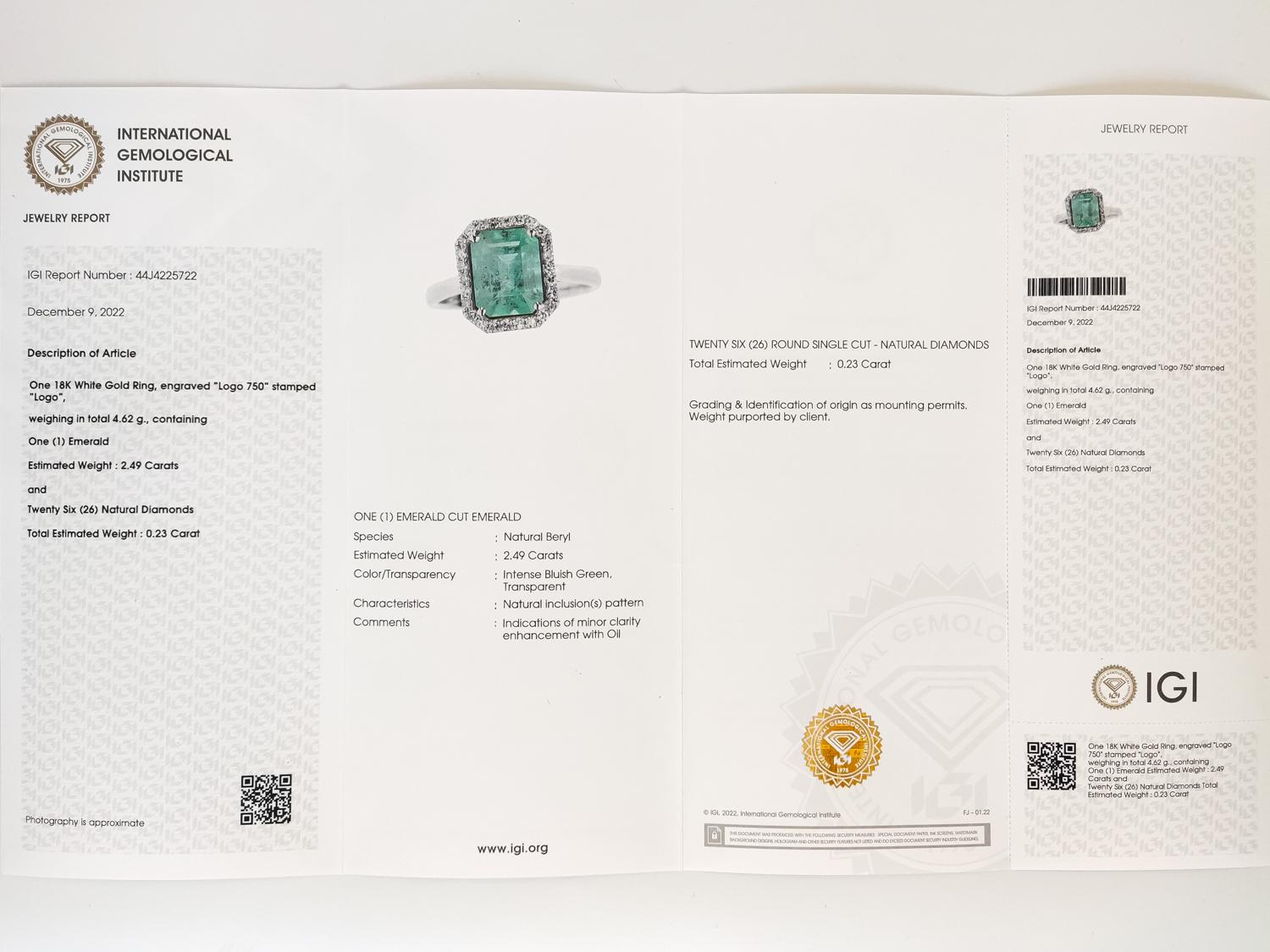 IGI Certified 2.49ct Natural Emerald 0.23 Natural Diamond 4
