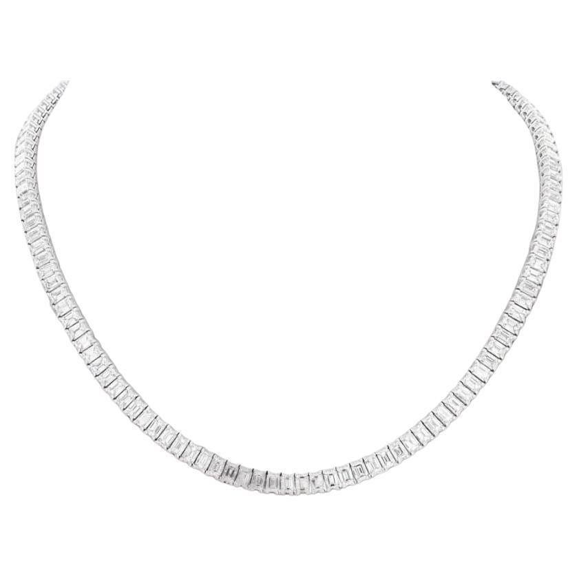 IGI Certified 25.00 Ct Emerald Cut Natural Diamonds Gold Tennis Necklace