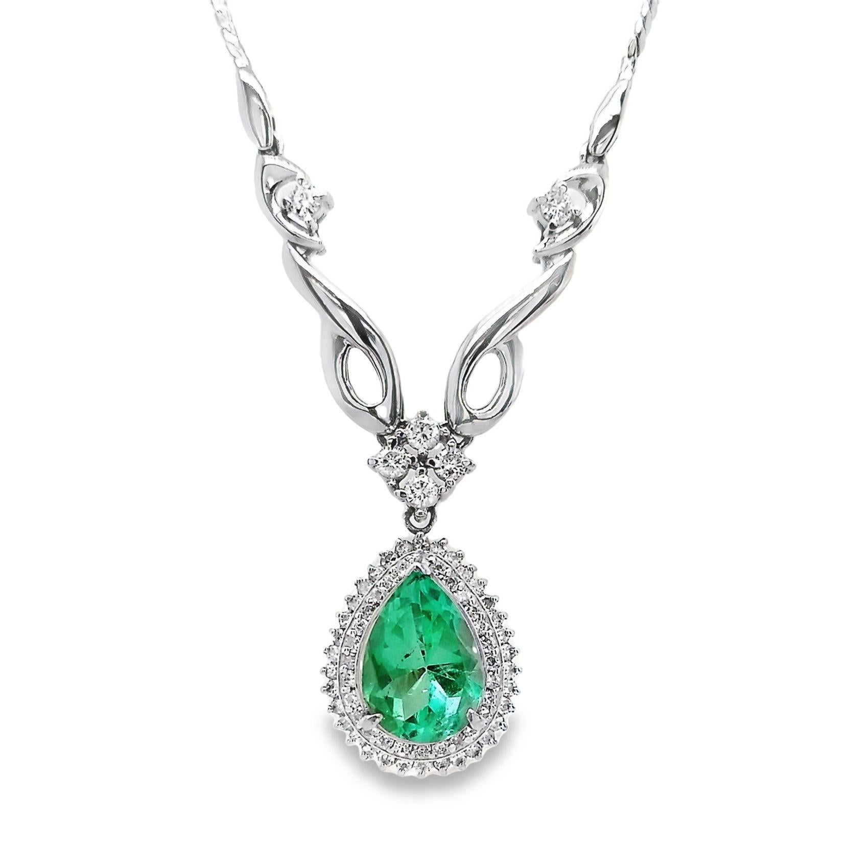 IGI Certified 2.51ct Colombia Emerald and 0.76ct Natural Diamonds Necklace For Sale 1