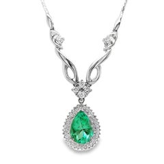 Collier d'émeraudes de Colombie de 2,51 carats et de diamants naturels de 0,76 carat certifiés IGI