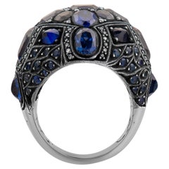 IGI Certified 25.67 Carat Natural Sapphire and Diamond Statement Ring 8K Gold