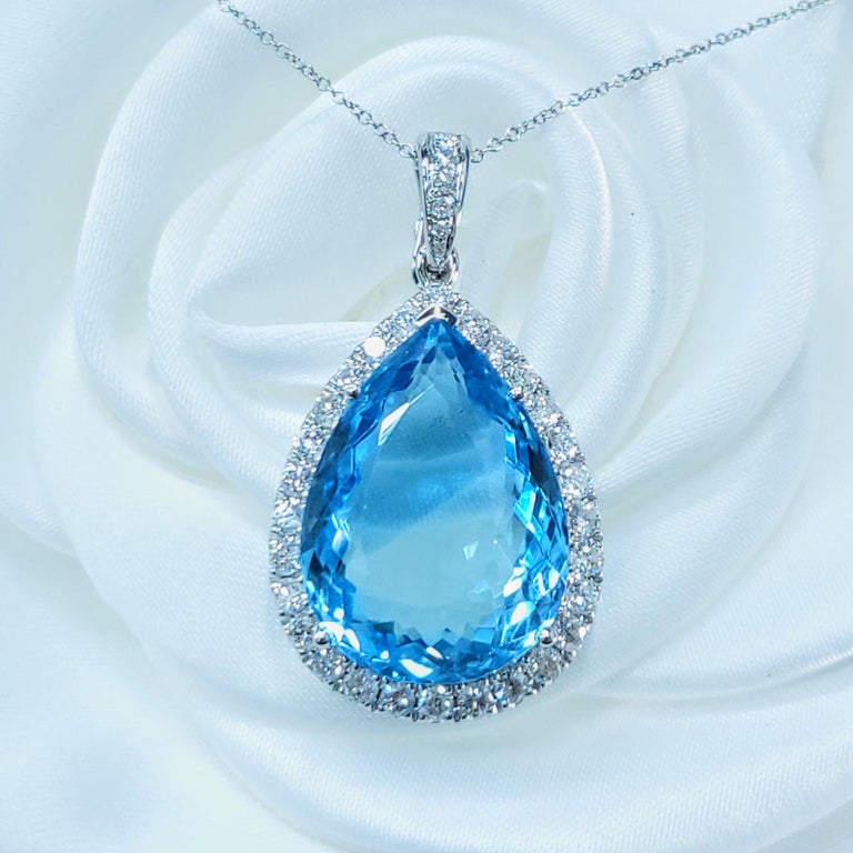 Pendentif Or Blanc 18 Carats Avec Diamants Et Topaze - Bijou Occasion - État à Vérifier En Photos