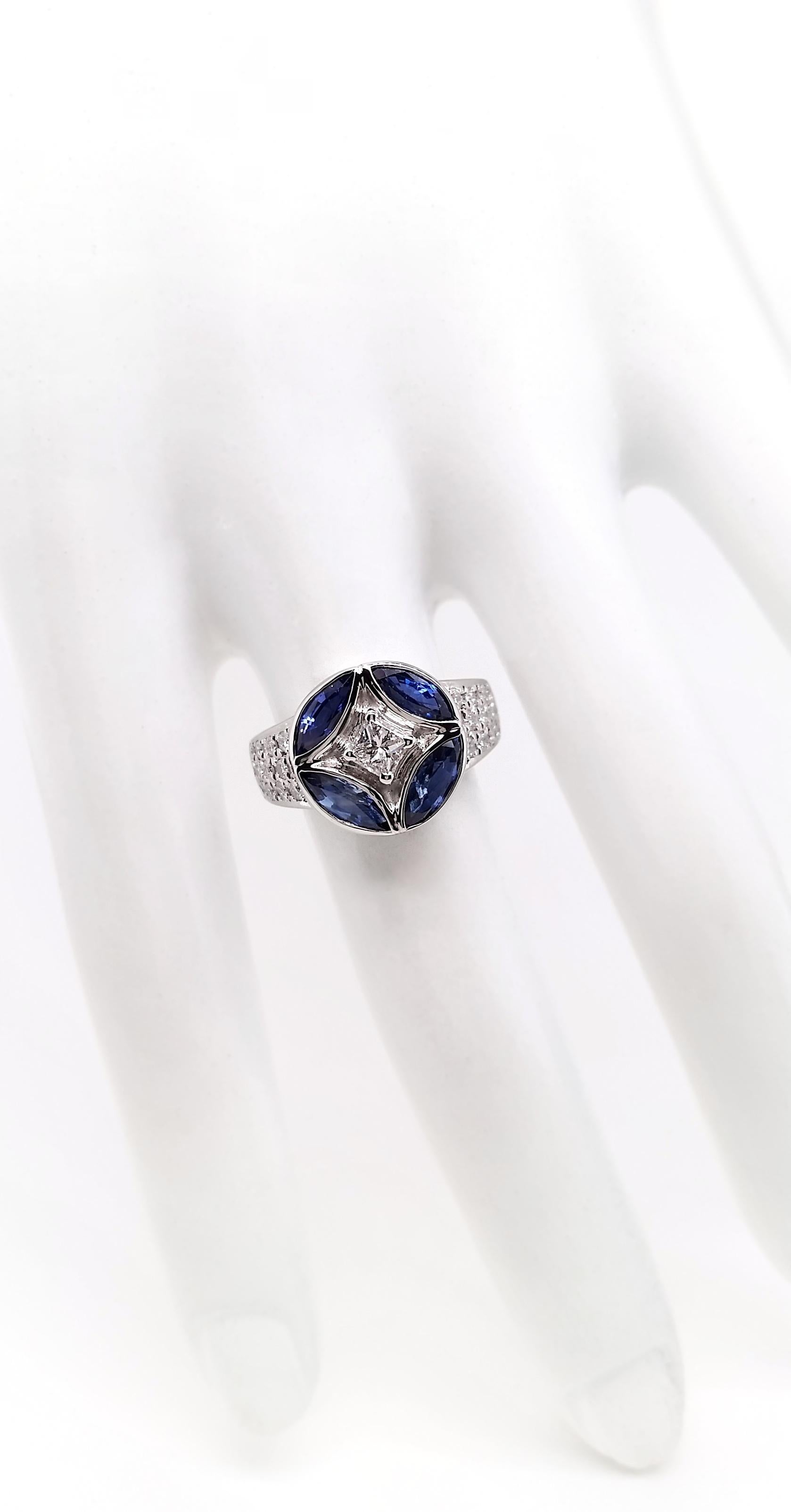 Marquise Cut IGI Certified 2.59ct Natural Sapphires and 0.63ct Natural Diamonds Platinum Ring