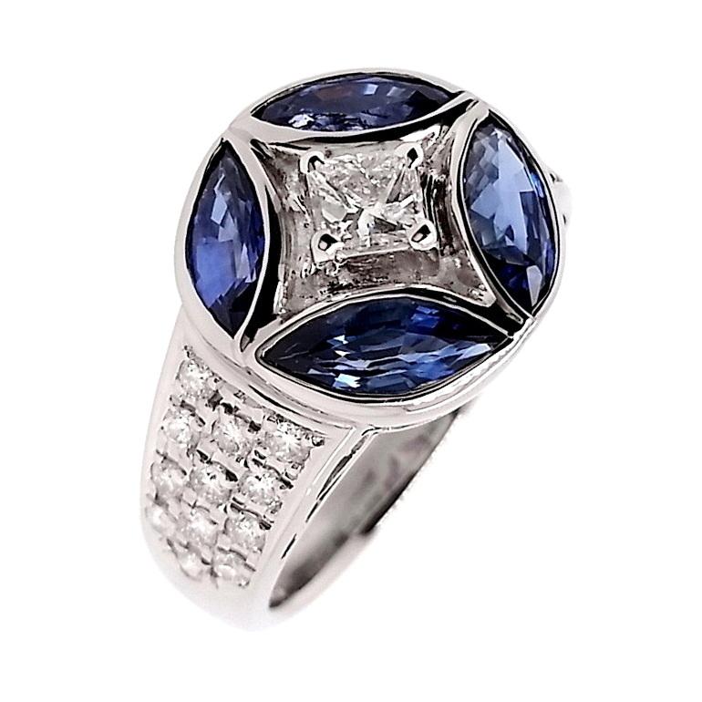 IGI Certified 2.59ct Natural Sapphires and 0.63ct Natural Diamonds Platinum Ring 1