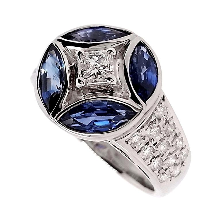 IGI Certified 2.59ct Natural Sapphires and 0.63ct Natural Diamonds Platinum Ring 3