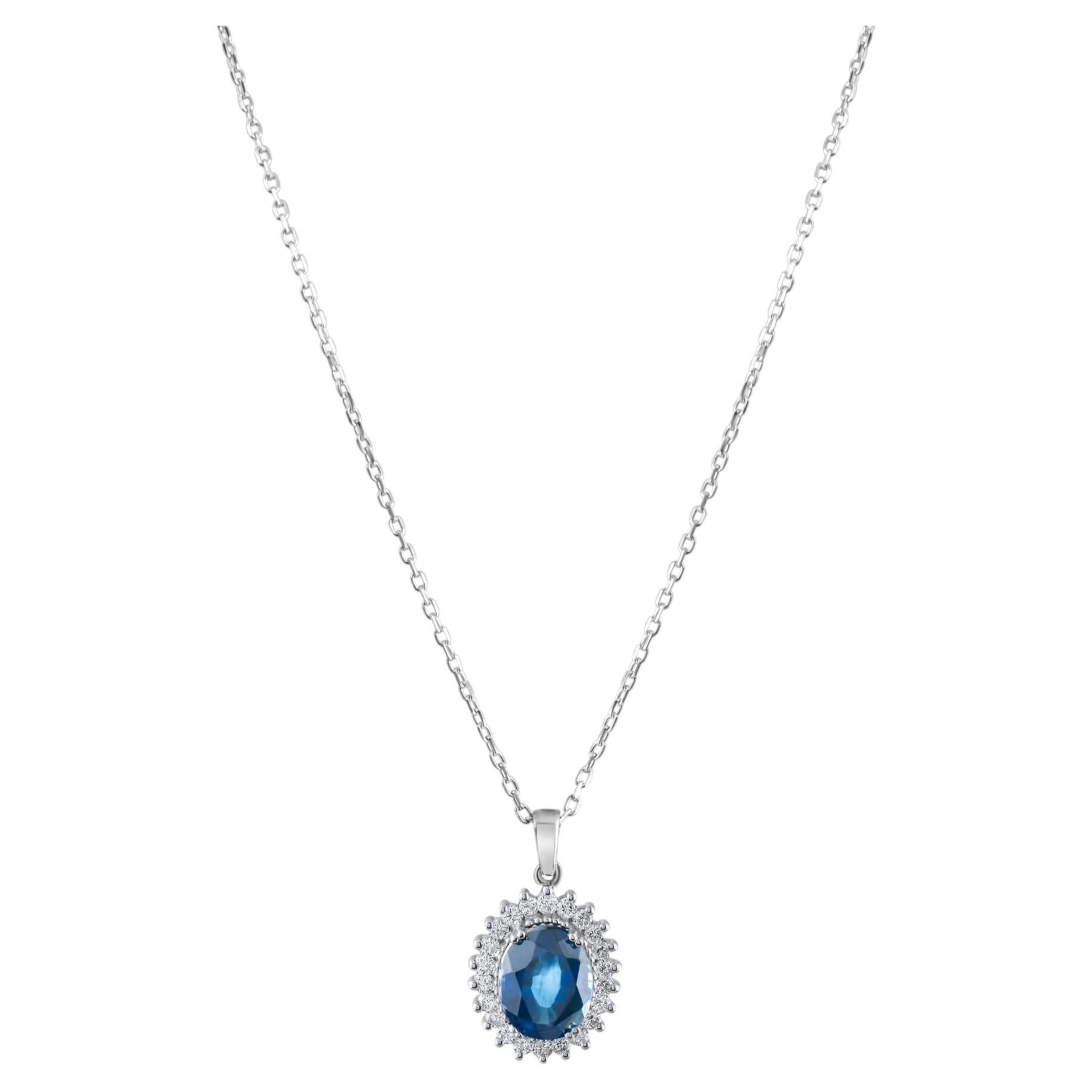 IGI Certified 2.6 Carat Natural Sapphire and Diamond Pendant in 14K Gold