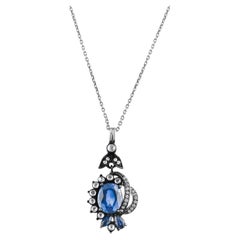 IGI Certified 2.6 Carat Natural Sapphire and Diamond Pendant in 8K Gold