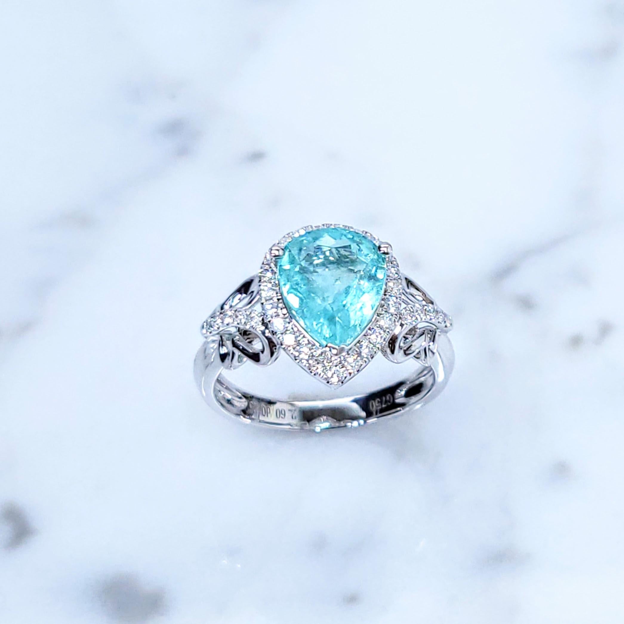 Anello con Paraiba e Diamante certificato IGI da 2,60 carati in oro bianco 18 carati in vendita 5