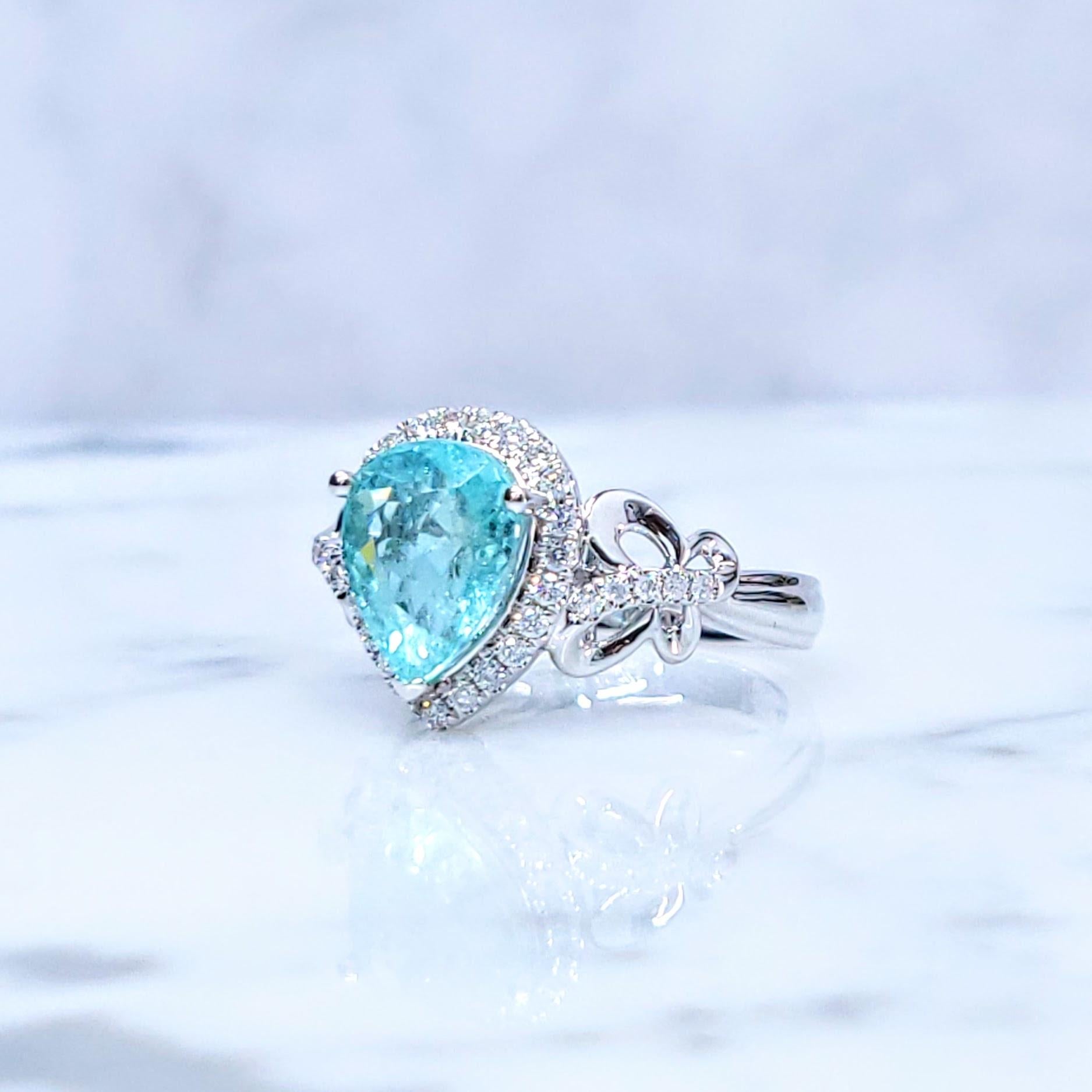 Anello con Paraiba e Diamante certificato IGI da 2,60 carati in oro bianco 18 carati in vendita 9