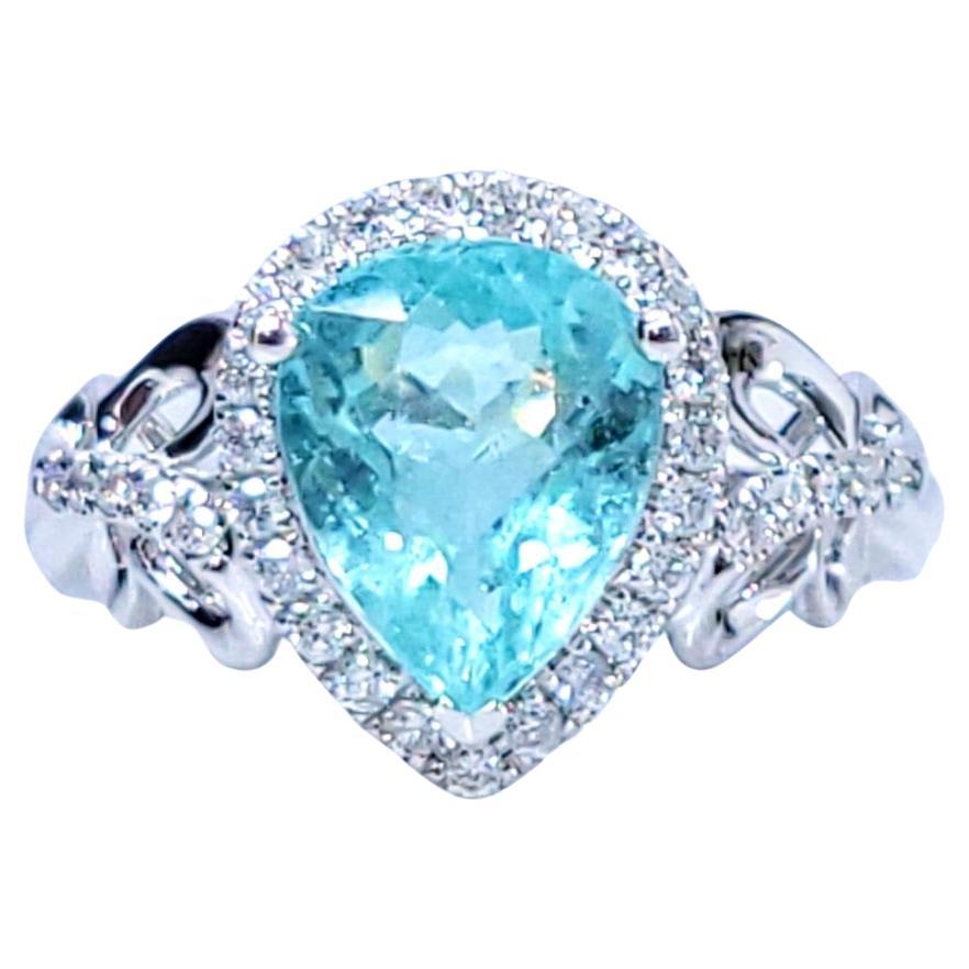 Anello con Paraiba e Diamante certificato IGI da 2,60 carati in oro bianco 18 carati