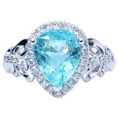 IGI Certified 2.60 Carat Paraiba and Diamond Ring in 18K White Gold