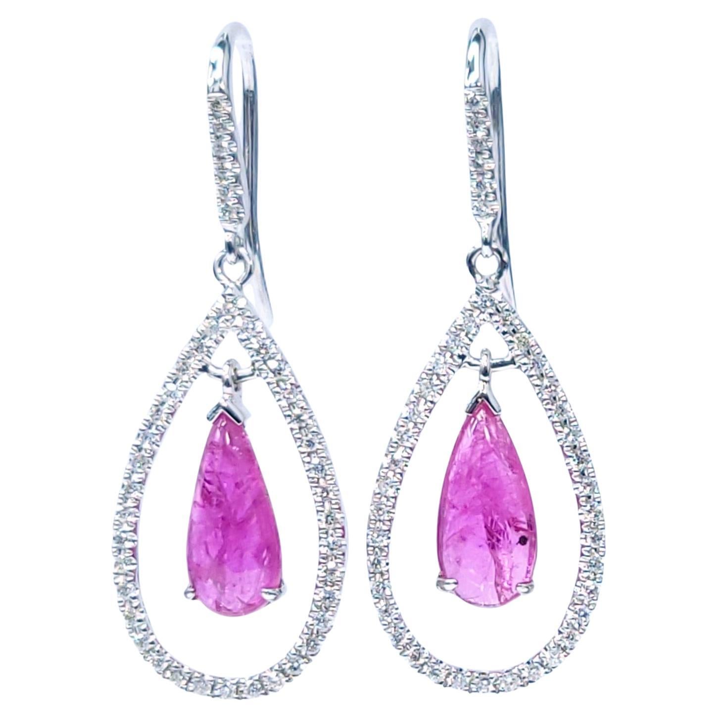 IGI Certified 2.62 Carat Pink Sapphire and Diamond Earrings in 18K White Gold