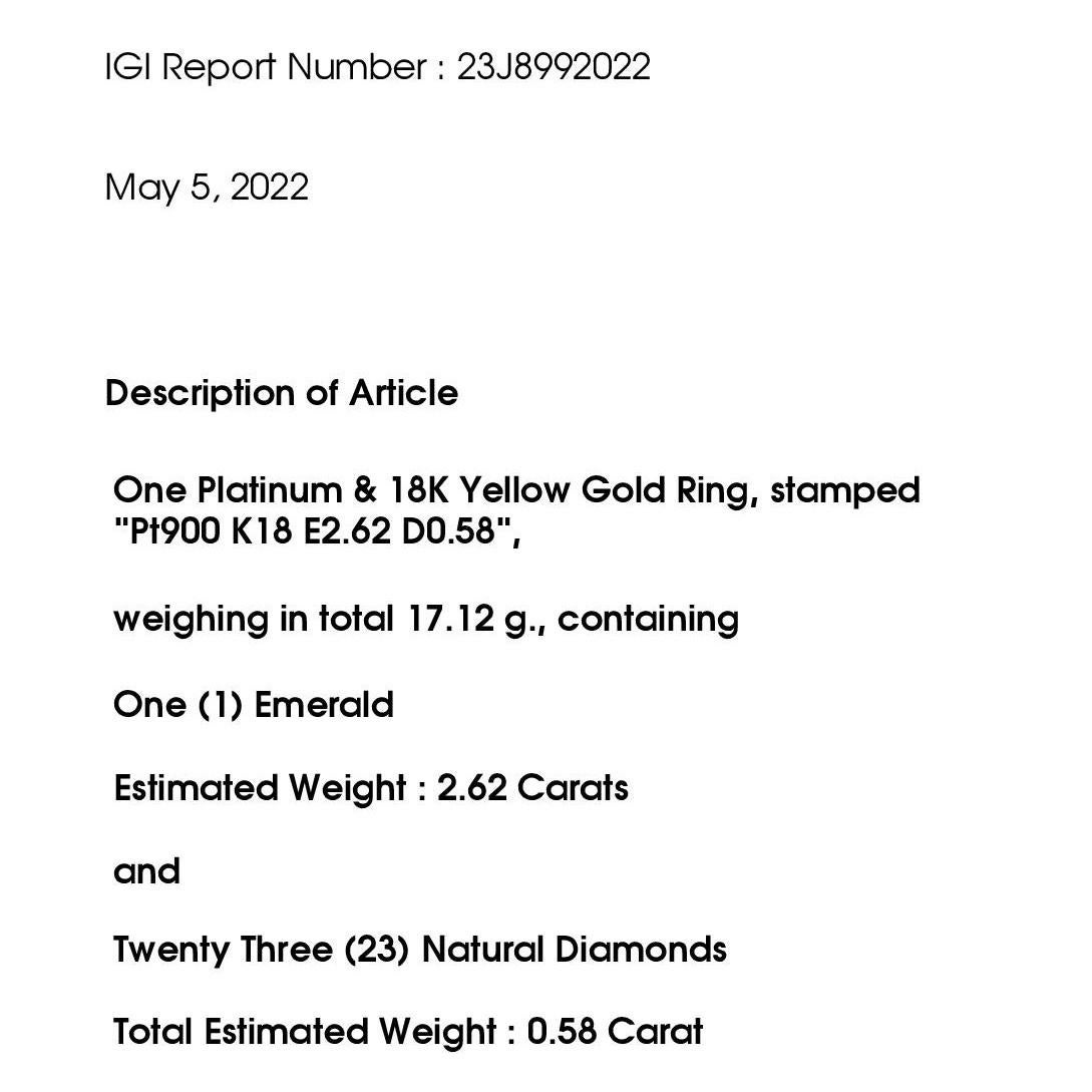 IGI Certified 2.62ct Colombia Emerald 0.58ct Natural Diamond Gold &Platinum Ring 5